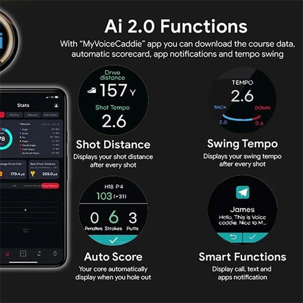 Voice Caddie T8 GPS Watch Black - Image 6